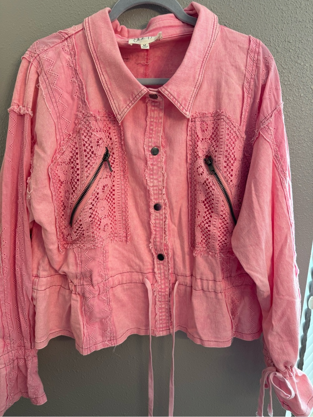 Oli & Hali Pink Lace-Panel Jean Jacket - Picture 5 of 8